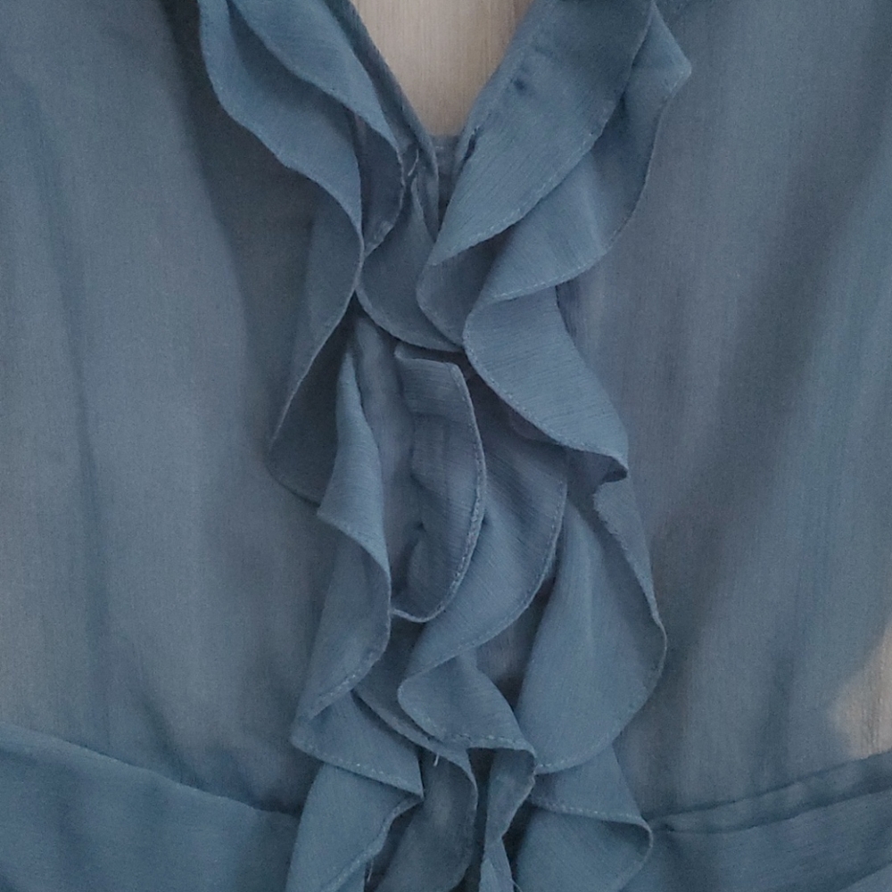 Express, Small, Ocean Blue Ruffle Blouse - Picture 3 of 4